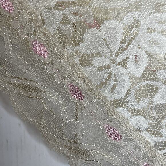 VTG Jenelle of California Sheer Cream Lace Pink Trim Peignoir Lingerie Jacket - Picture 8 of 9